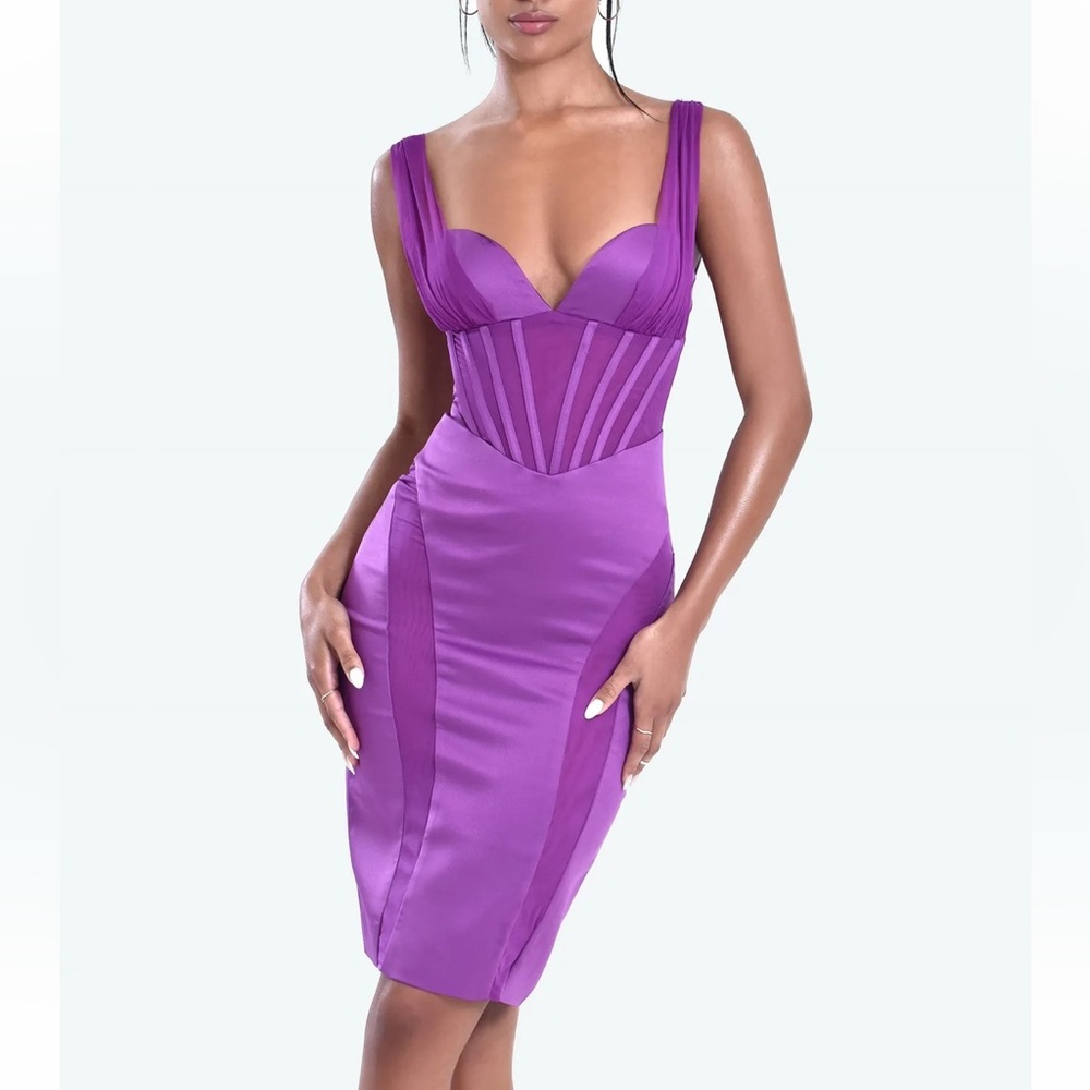 NWT Miss Circle purple satin mesh corset style cocktail party dress - Picture 2 of 5